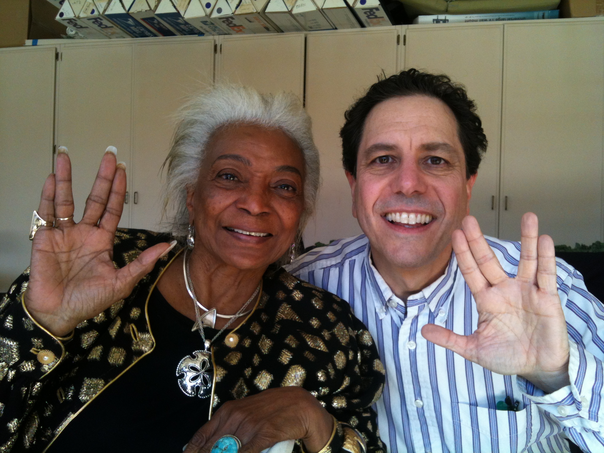 Nichelle Nichols and Peter Tedeschi on the set of Unbelievable.