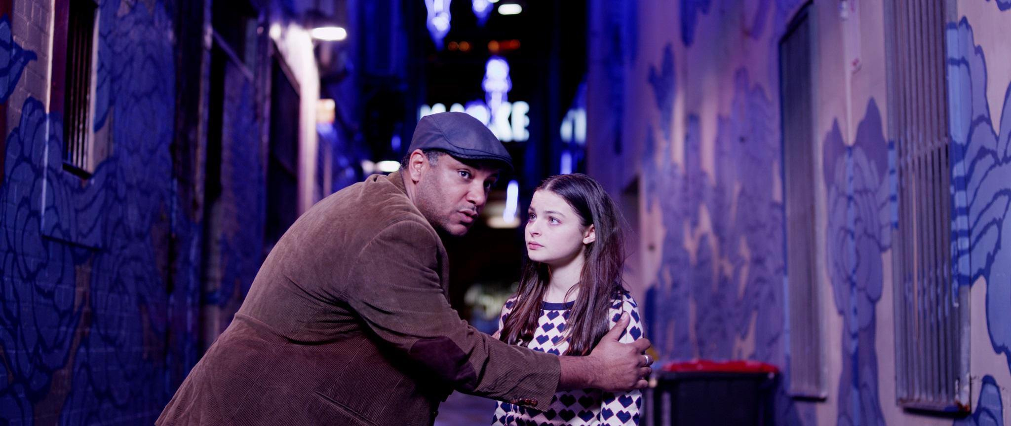 Production still Michael Budd and Tiarnie Coupland as Tyrone and Sally 