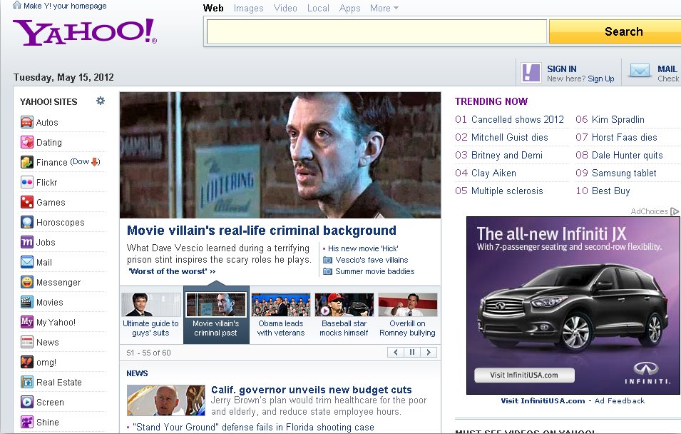 Yahoo! Front Page News article