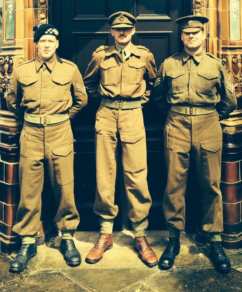 Far Right Costume: Sergeant Instructor - British Army, Small Arms School Corps circa 1944.