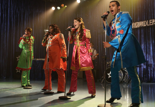 Still of Melissa Benoist, Blake Jenner, Jacob Artist and Alex Newell in Glee (2009)