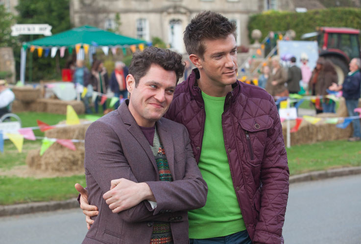 John Mason and Mathew Horne filming Agatha Raisin and the Quiche of Death for SKY1
