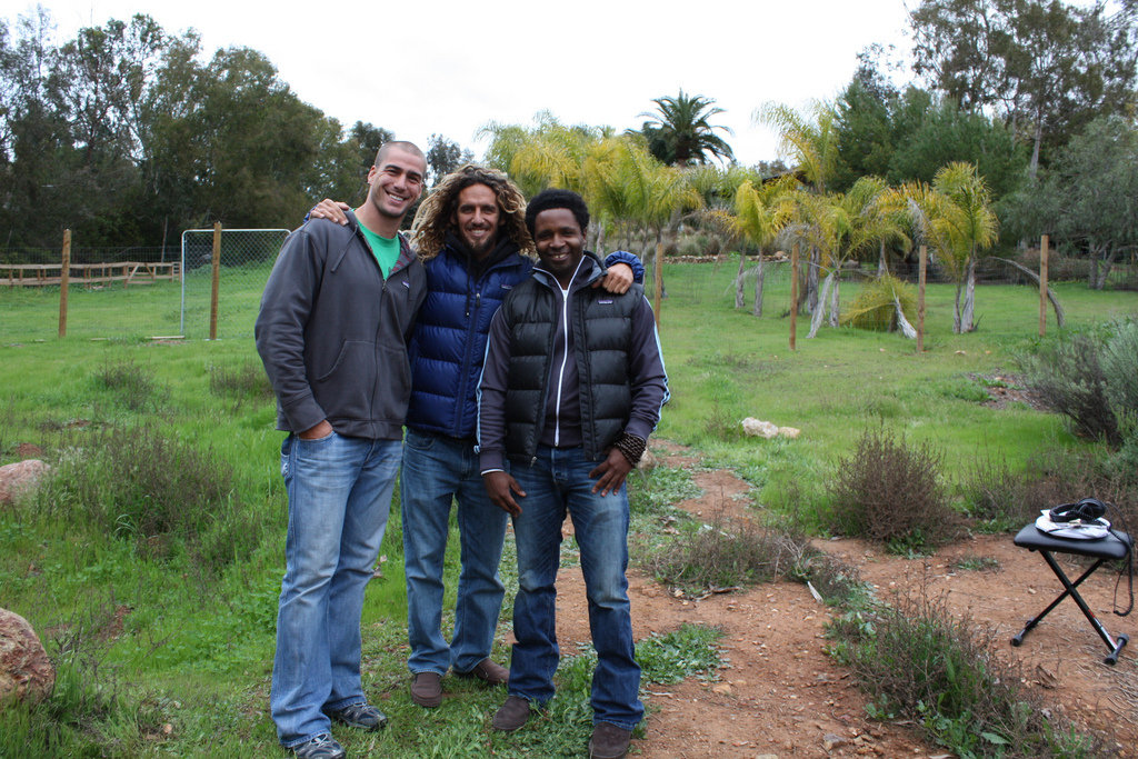 Producer Airrion Copeland and Director Ted Woods with pro surfer Rob Machado at his interview for White Wash.