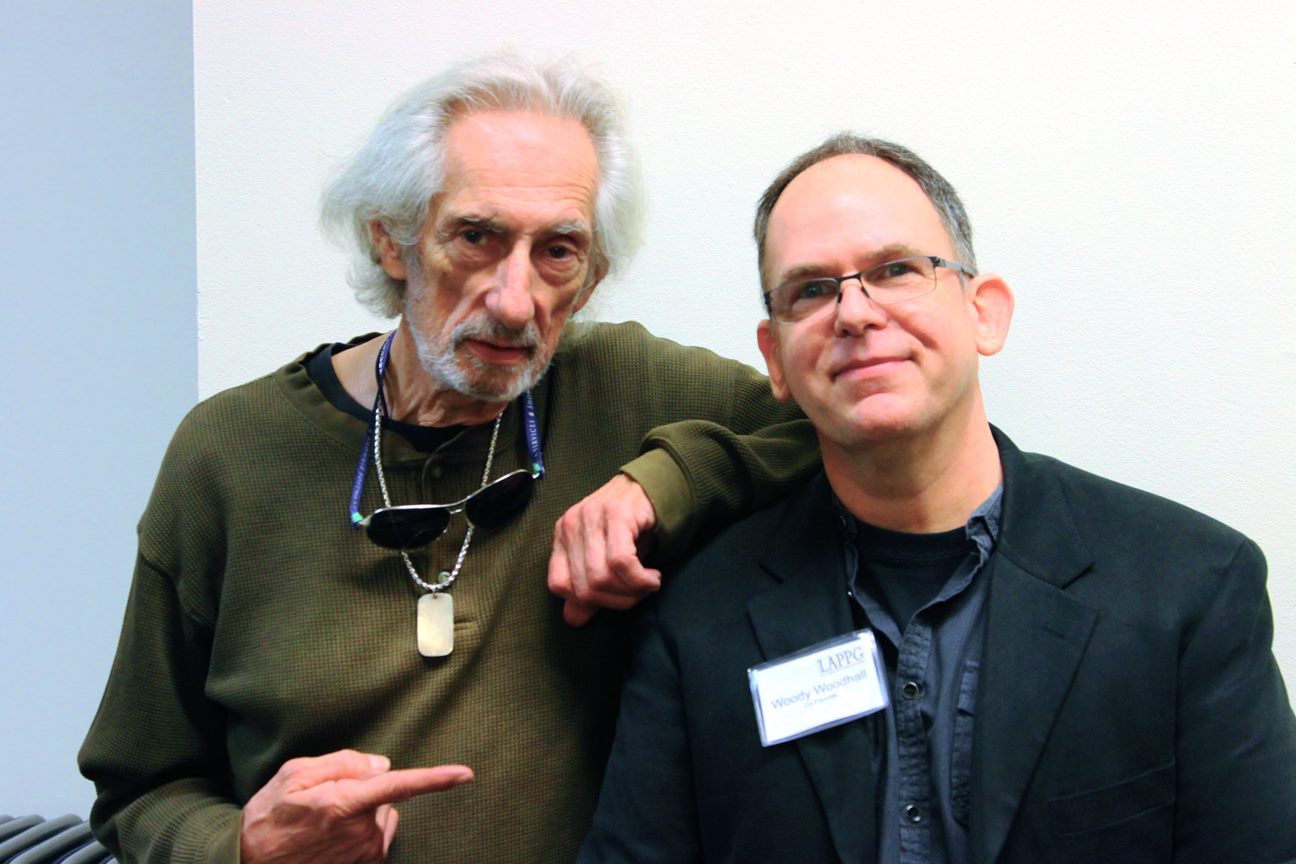 Woody Woodhall with Larry Hankin mixing the film 
