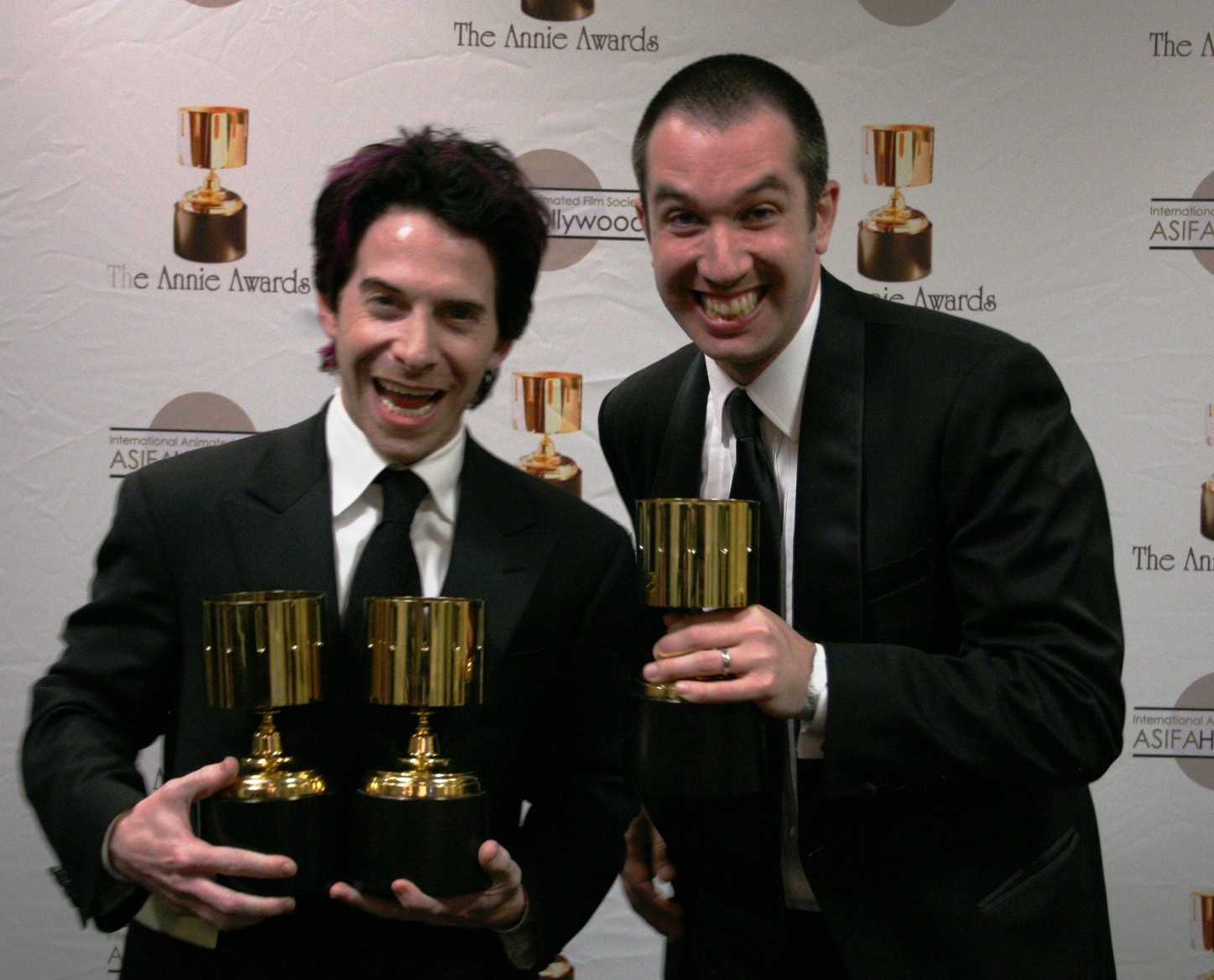Seth Green and Matt Senreich celebrate the 3 awards Robot Chicken Star Wars II won