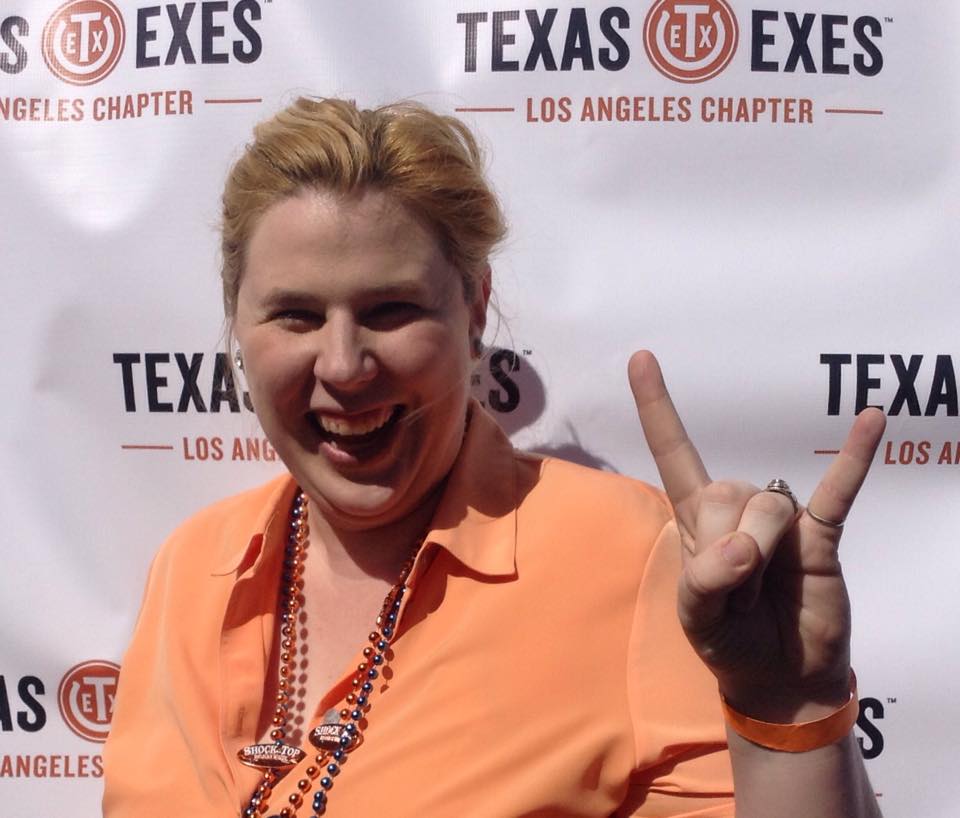 UT Austin alumna Kristin West goes out to support the scholarship drive of the Los Angeles Chapter of the Texas Exes.