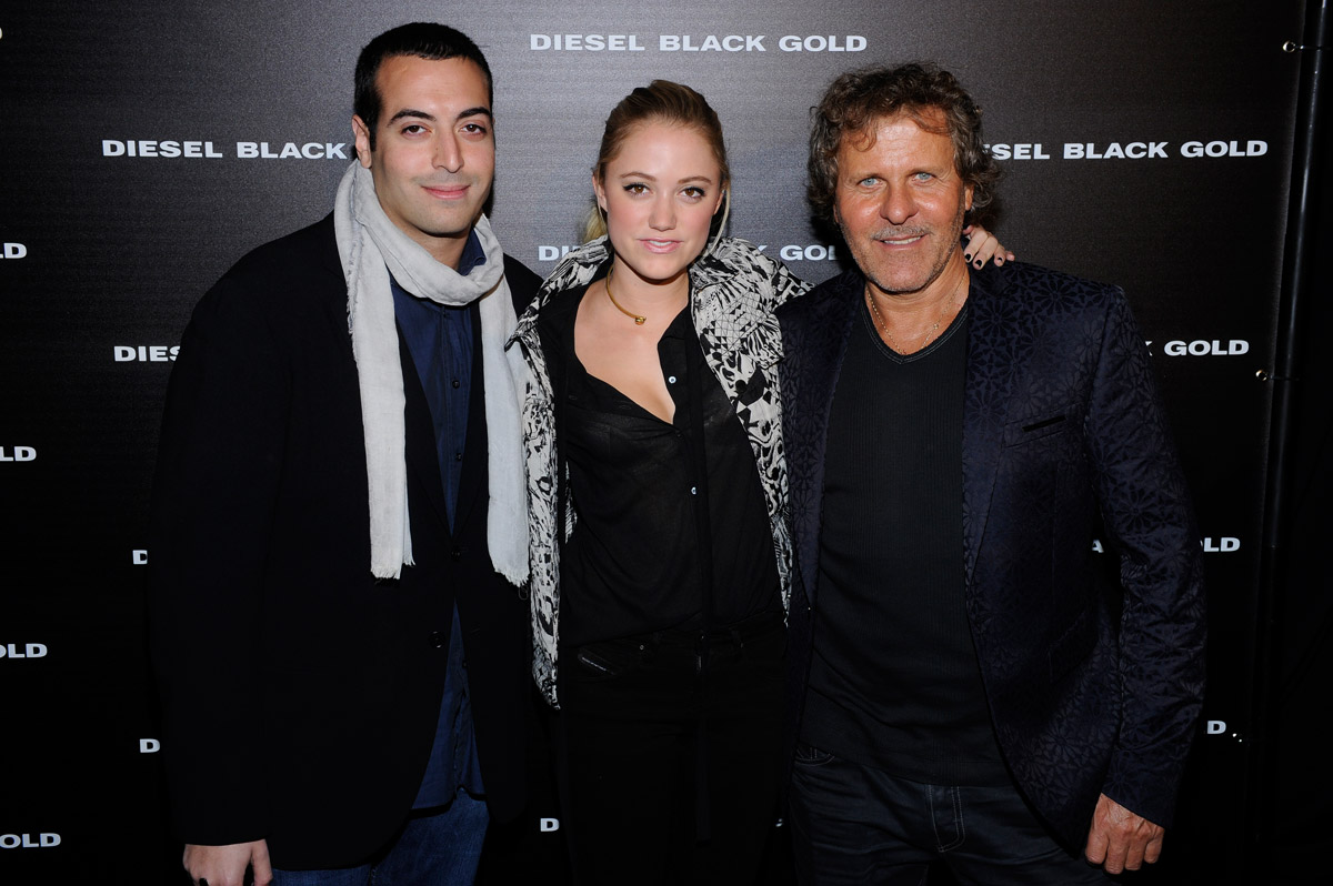 NEW YORK, NY - SEPTEMBER 11: (L-R) Mohammed Al Turki, Maika Monroe and Diesel founder Renzo Rosso attend the Diesel Black Gold 2013 Mercedes-Benz Fashion Week Show at 15th Street At The West Side Highway on September 11, 2012 in New York City.