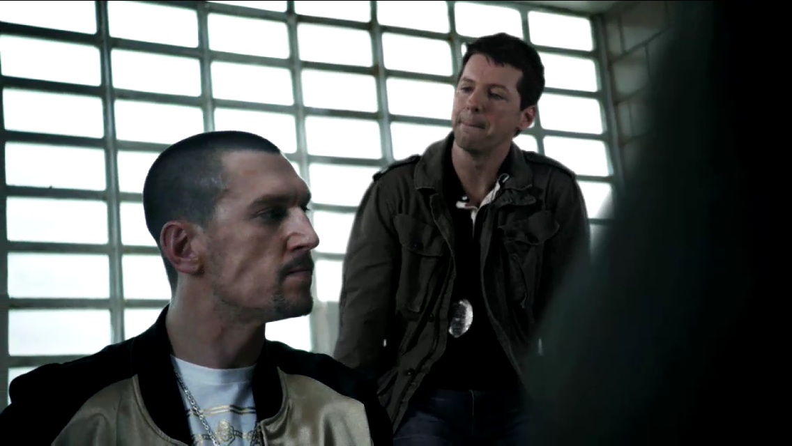 Screen grab of Tough Cops: Sean Hayes and Ironside, a promo for Ironside and Sean Saves the World, which features Sean Hayes, Patrick Brana and Blair Underwood.