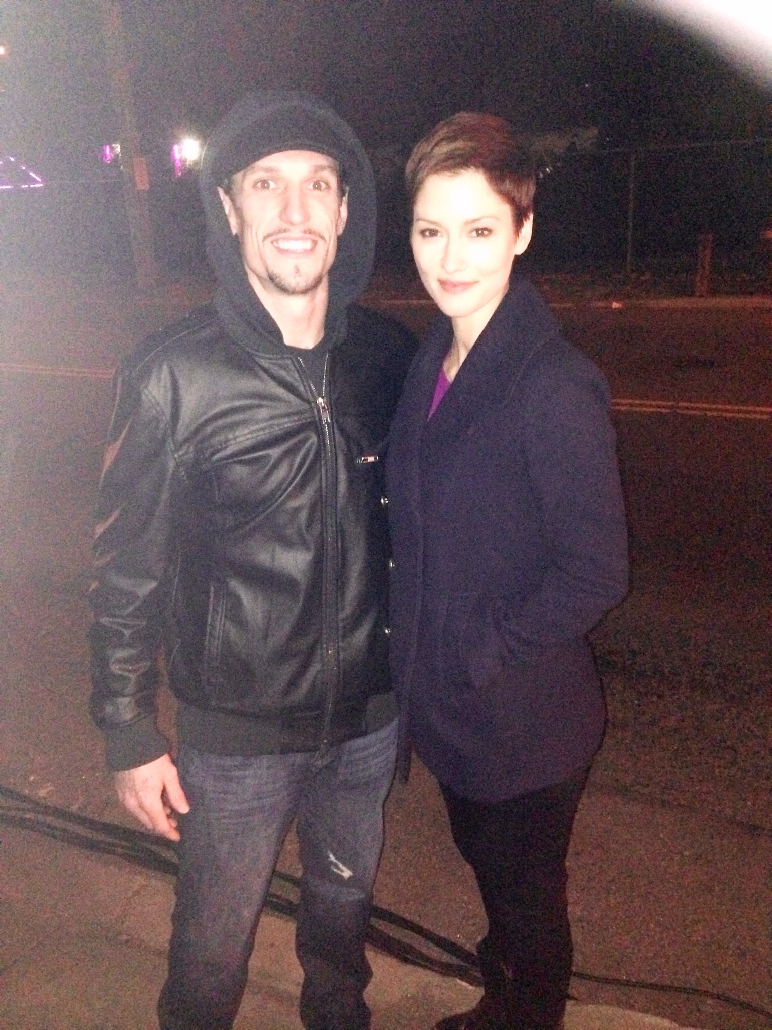 Chyler Leigh & Patrick Brana on the set of Taxi Brooklyn South (2013).