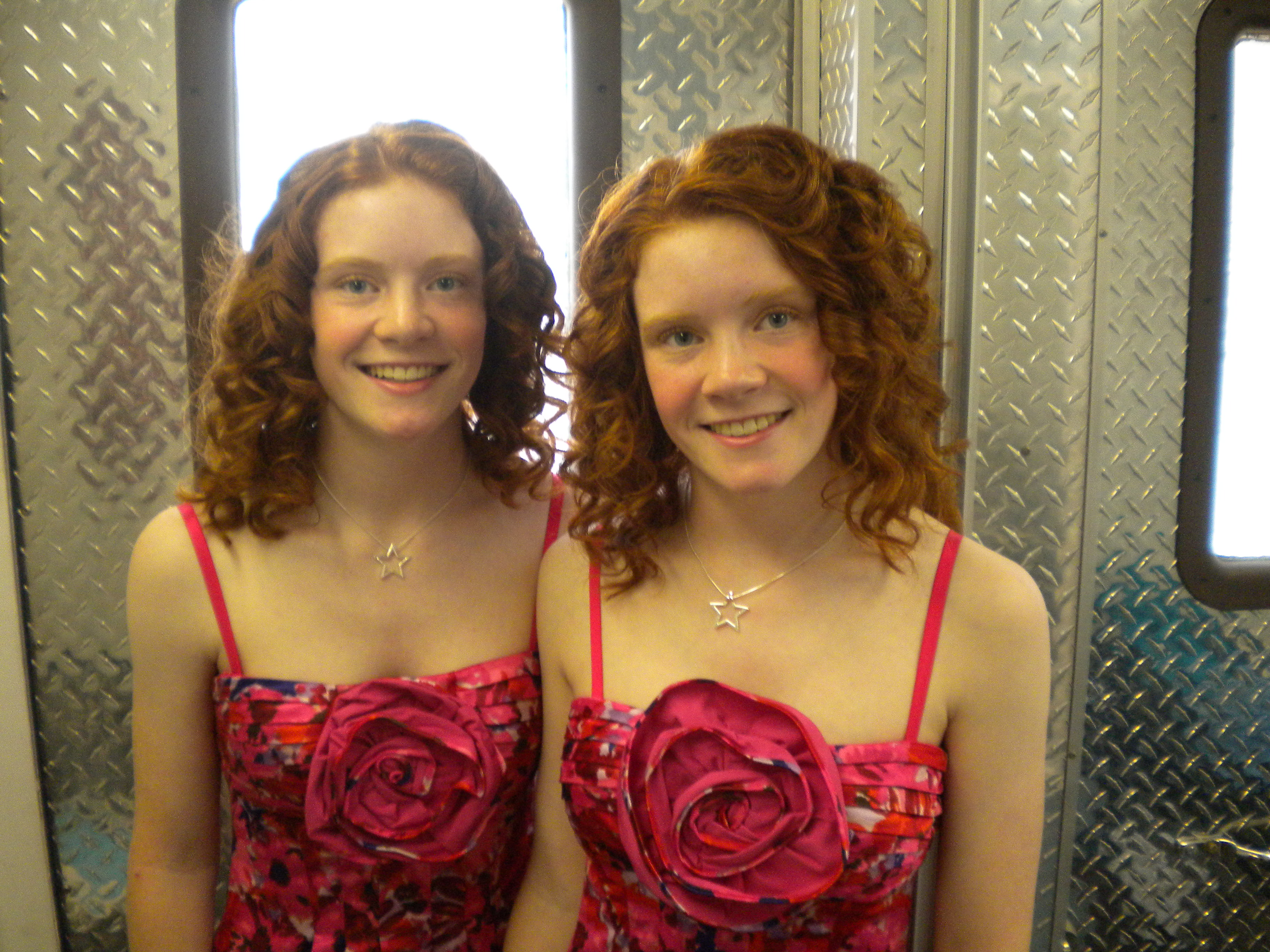 Grace and her twin sister, Jane on the set of 