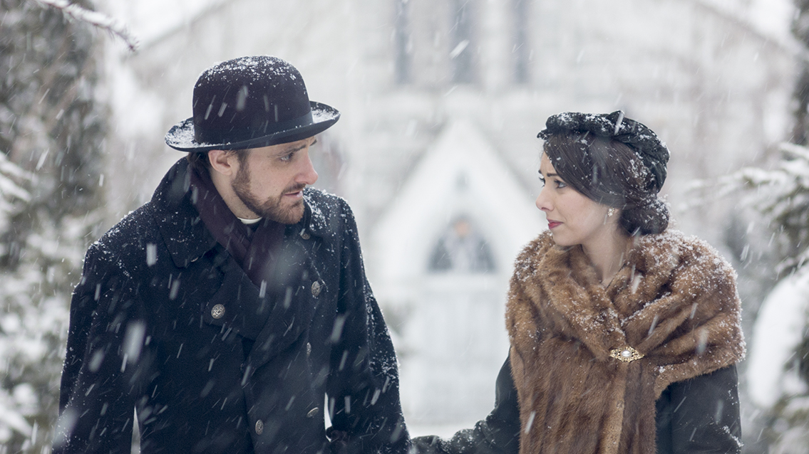 On the set of 'Father Manning' as the title character, with Kathryn Alexandre