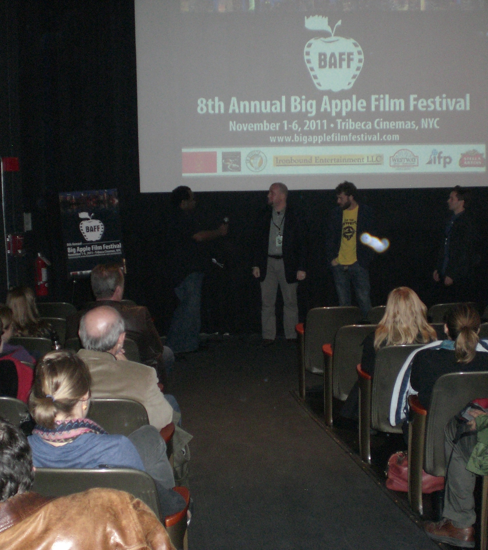 Daniel Lawrence Abrams and the other filmmakers being interviewed after the screenings at the Big Apple Film Festival 2011.