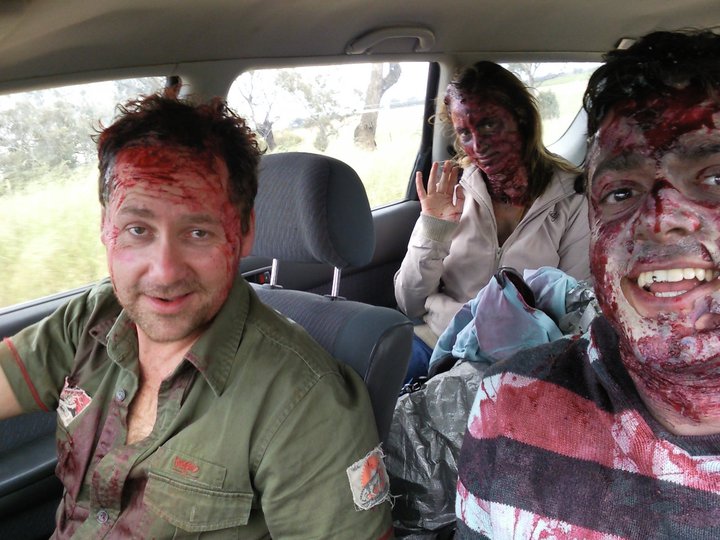 Derek Erskine,ALex Tsitsopoulos & Cat Commader on the set of the horror feature PEEKABOO.Release date unconfirmed.