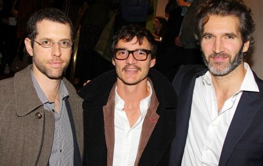 D.B. Weiss, Pedro Pascal and David Benioff at Manhattan Theater Club opening.