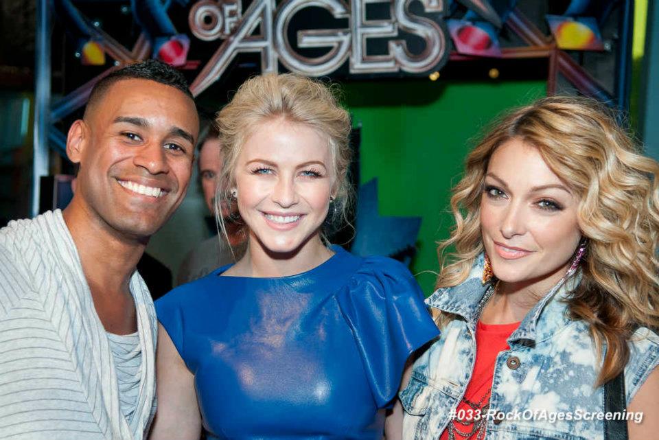Rock of Ages assistant choreographer Jimmy Arguello, actress Julianne Hough and actress Celina Beach at the Rock of Ages movie premiere | Miami Beach at the Regal Cinema South Beach Stadium 18 on June 7th, 2012