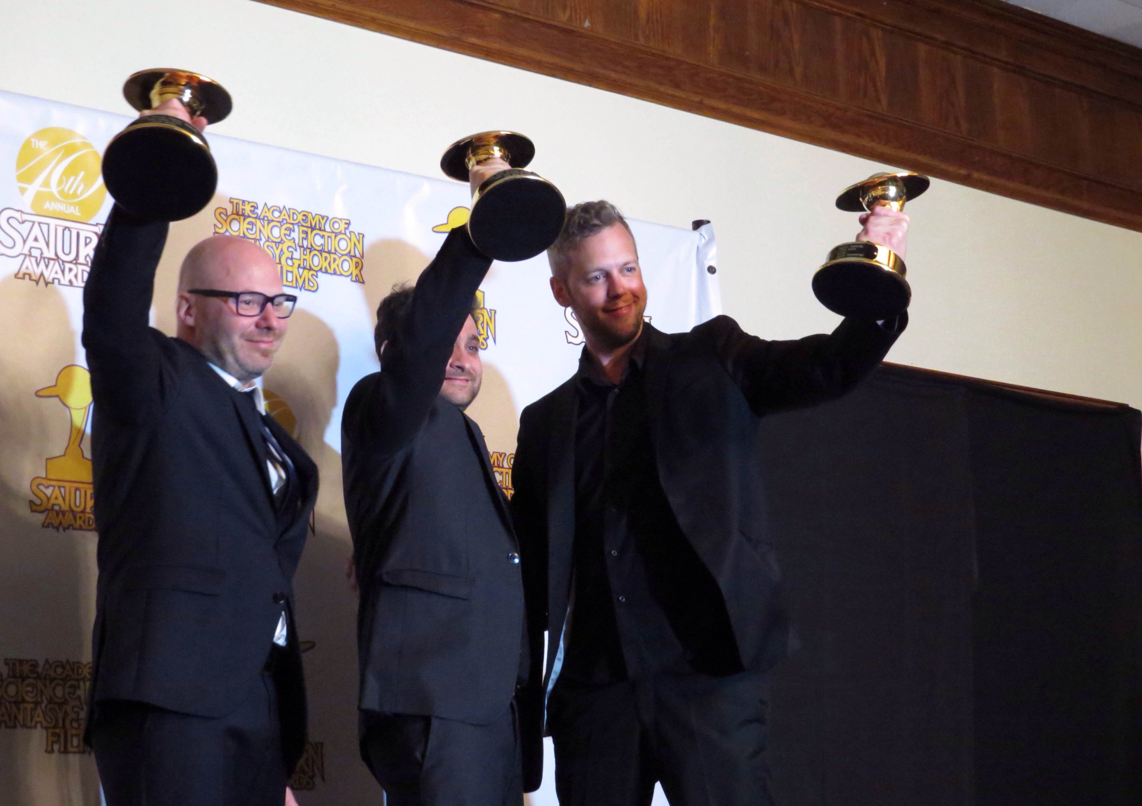 Directors Aharon Keshales, Navot Papushado and Composer Frank Ilfman at the 40th Saturn Awards, won Best International movie and Best Music 'Big Bad Wolves'