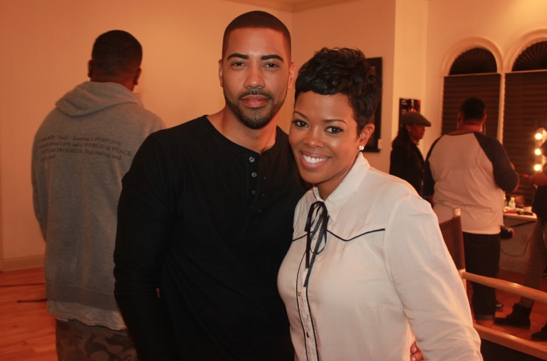Brad James and Malinda Williams on the set of the family holiday movie 'Marry Me For Christmas', 2013