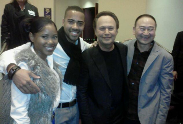 Brad James with Jasmine Burke, Billy Crystal and Gedde Watanabe at the LA LIVE premiere of Parental Guidance.
