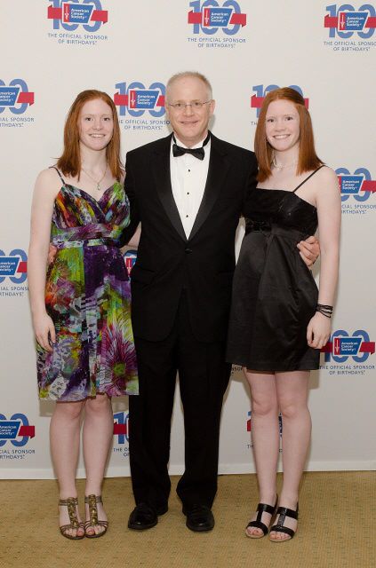 Jane Aronds (left) with father and twin sister (right) at the American Cancer Society Starry Night Gala 2013