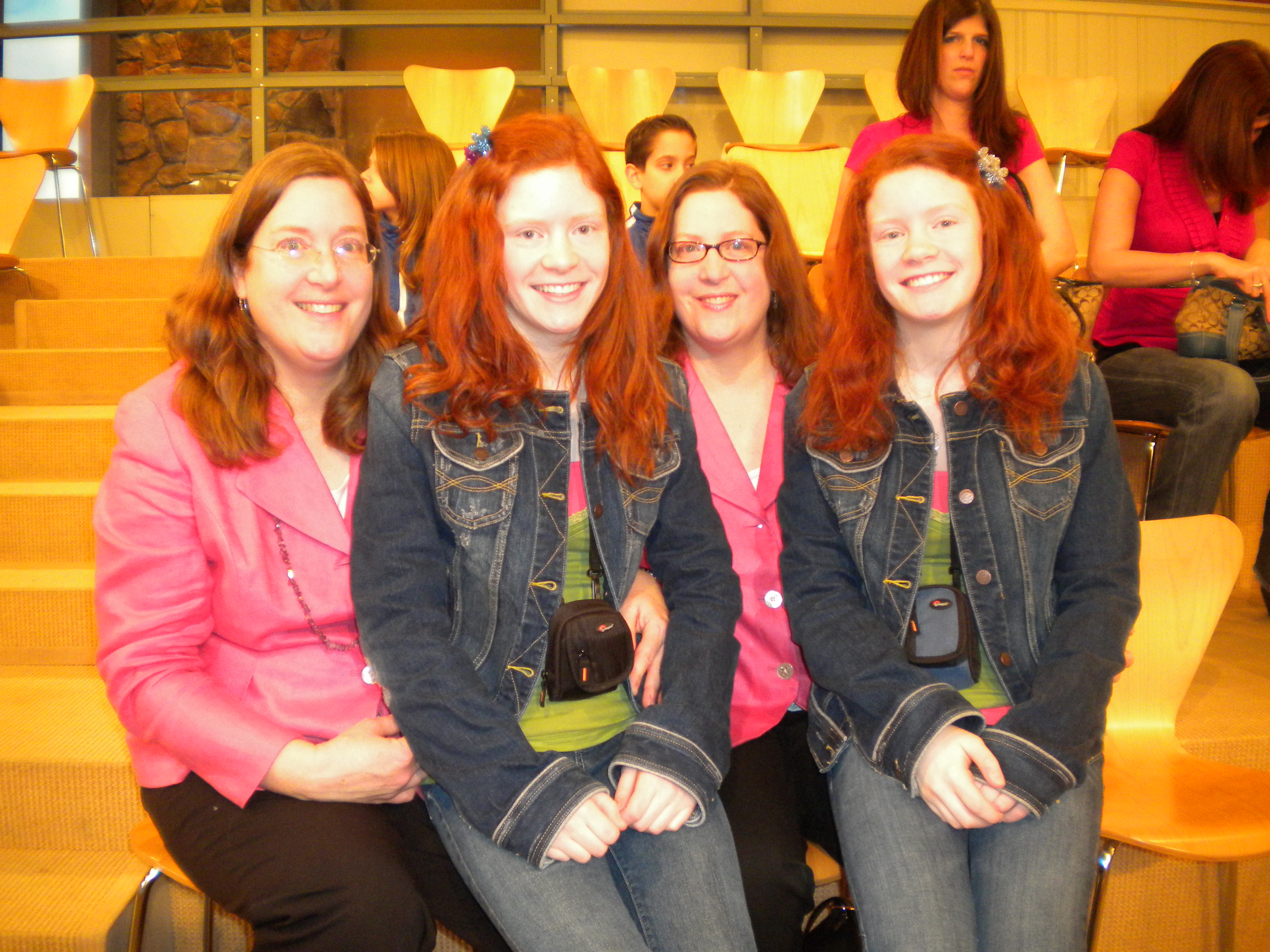 Jane Aronds, her twin sister, Grace Aronds, and their mother with her twin sister on the set of the Martha Stewart Show 2010