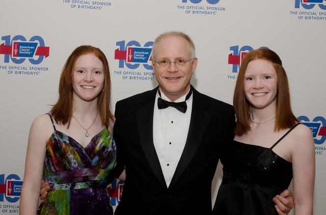 Jane Aronds (left) with father and twin sister (right) at the American Cancer Society Starry Night Gala 2013
