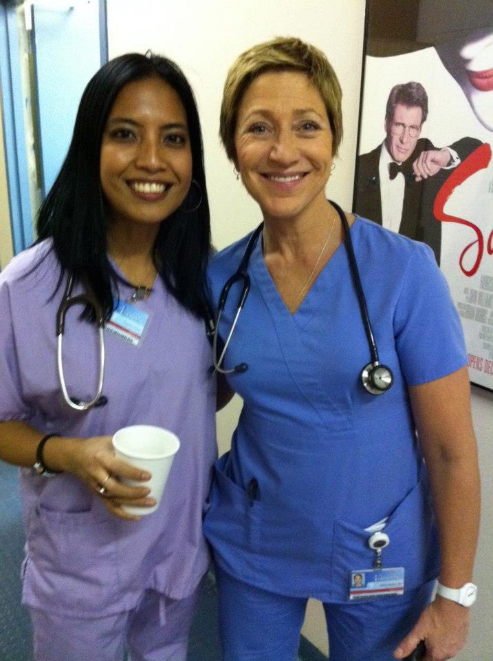 On the set of Nurse Jackie Season 3 with Edie Falco