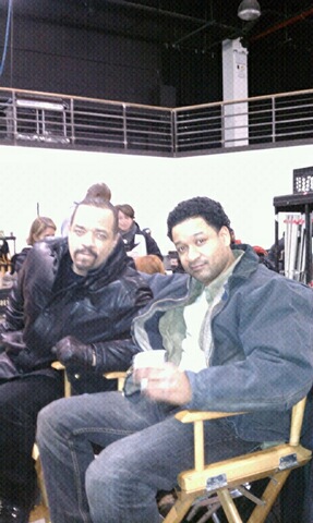 Alan R. Rodriguez and Ice-T on set of Law and Order SVU.