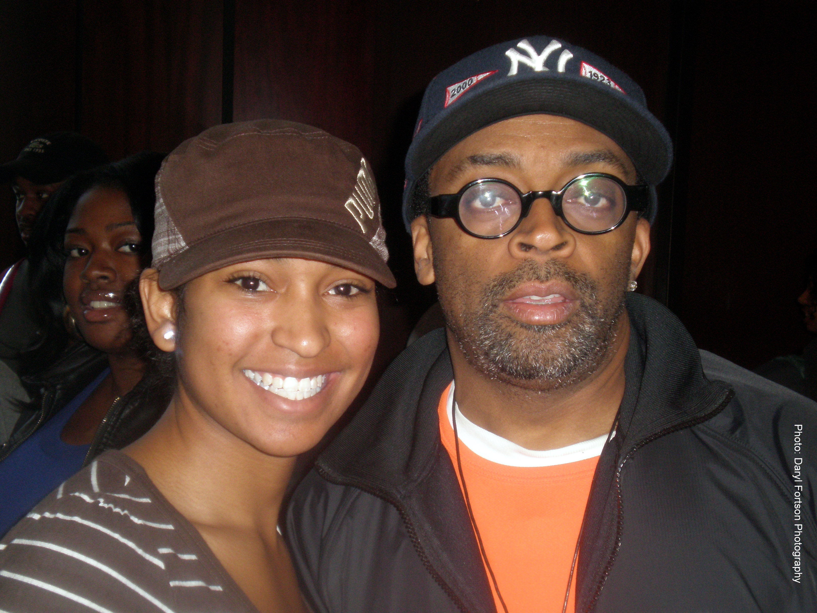 Hope Harris and veteran filmmaker and AUC Alumnus, Director Spike Lee on Spelman College campus during 2010 documentry shoot.