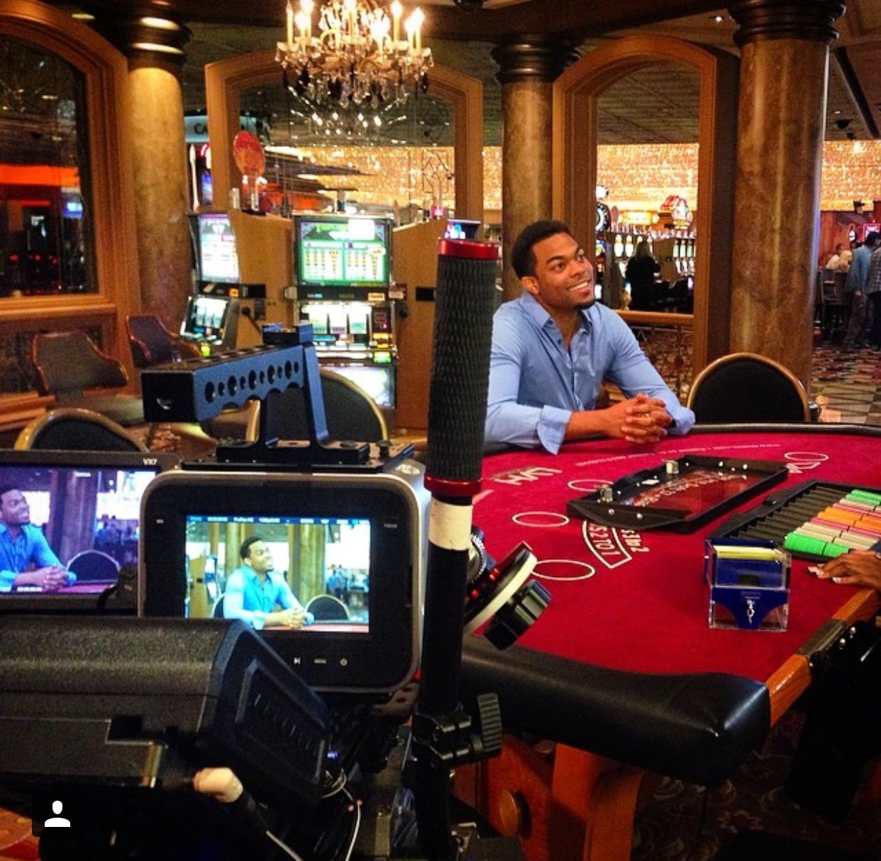 Joshua Triplett on set in Las Vegas Casino.