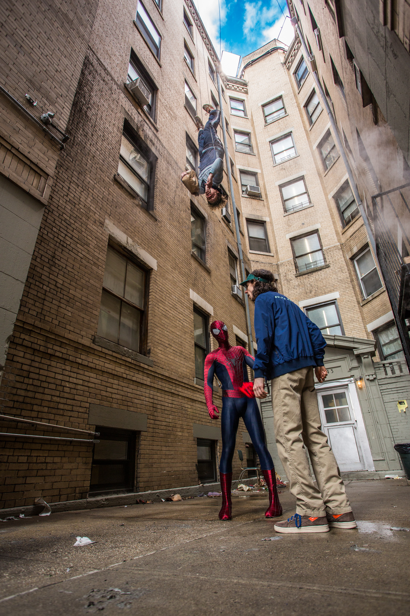 Dean Neistat (Upside-Down) and Andrew Garfield--The Amazing Spider Man 2.