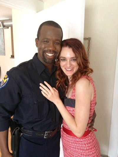 Amber Chaney and Bradford Haynes on the set of Cupid's Requiem