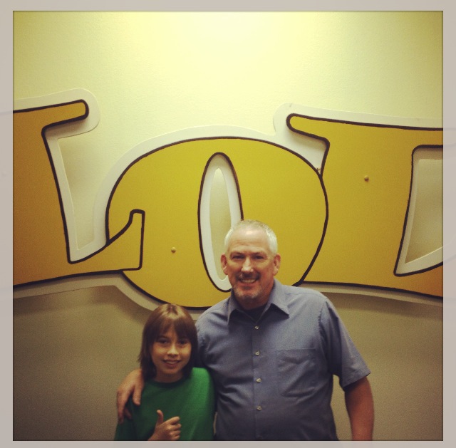 Robert and Tim Eaton (Sr. Vice President) at Studios 121 recording a VO commercial for Justin Boots!