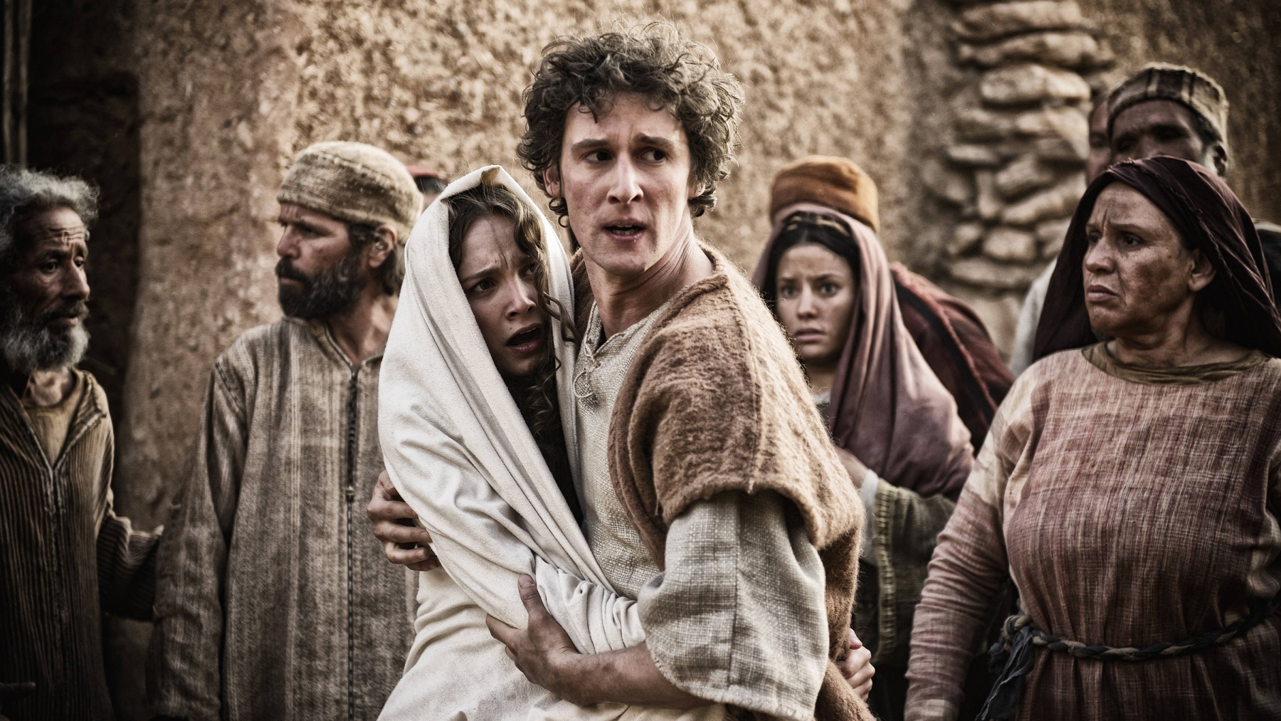 A still of Joe Coen and Leila Mimmack from 'The Bible'