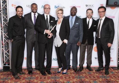 Winning Best Dramatic Series at the Leo Awards. Left to Right: Kimani Ray Smith, Roger Cross, Simon Barry, Luvia Petersen, Omari Newton, Ian Tracey, John Cassar.