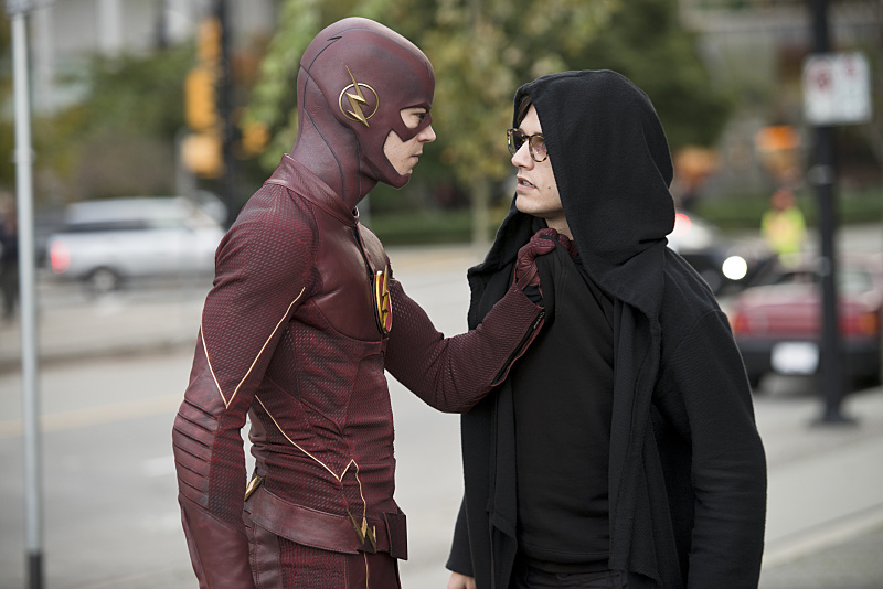 Still of Grant Gustin and Andy Mientus in The Flash (2014)
