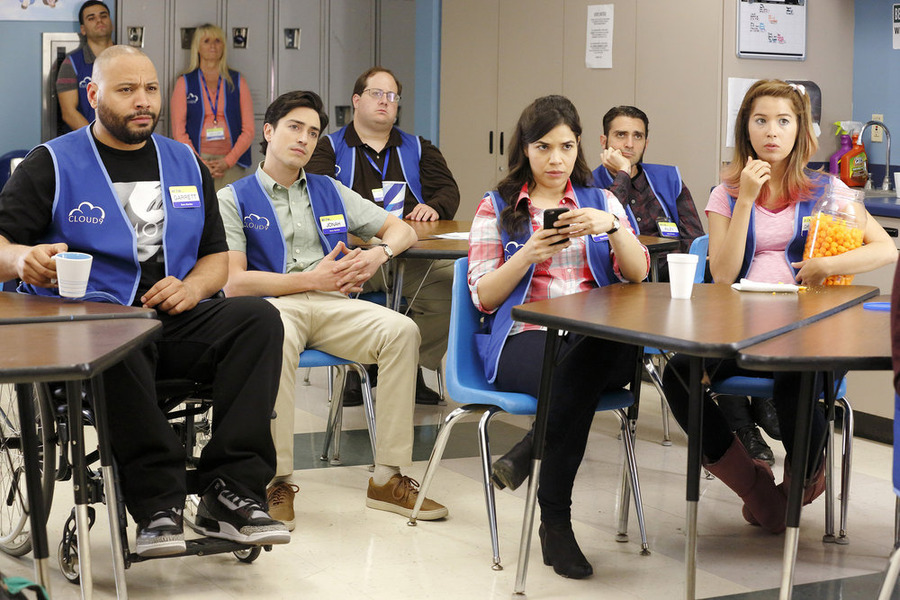 America Ferrera, Ben Feldman, Colton Dunn and Nichole Bloom in Superstore (2015)