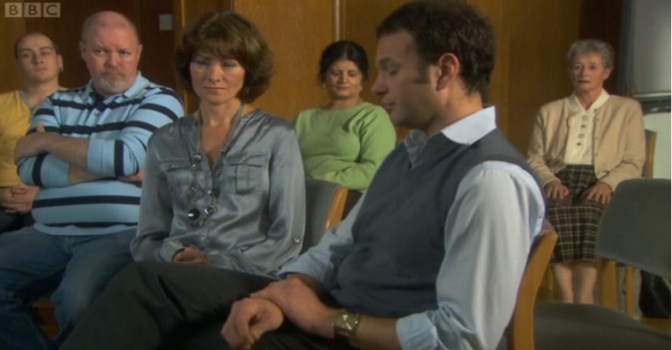 Steve McTigue can be seen here with Janet Dibley and David Sturzaker from an episode of the BBC soap 