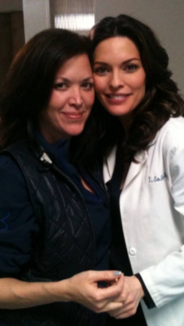 Alana DeLaGarza (R) with her stand-in (Jennifer Butler) on set of Do No Harm.