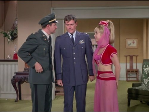 Still of Barbara Eden, Larry Hagman and Bill Daily in Mano svajoniu Dzine (1965)