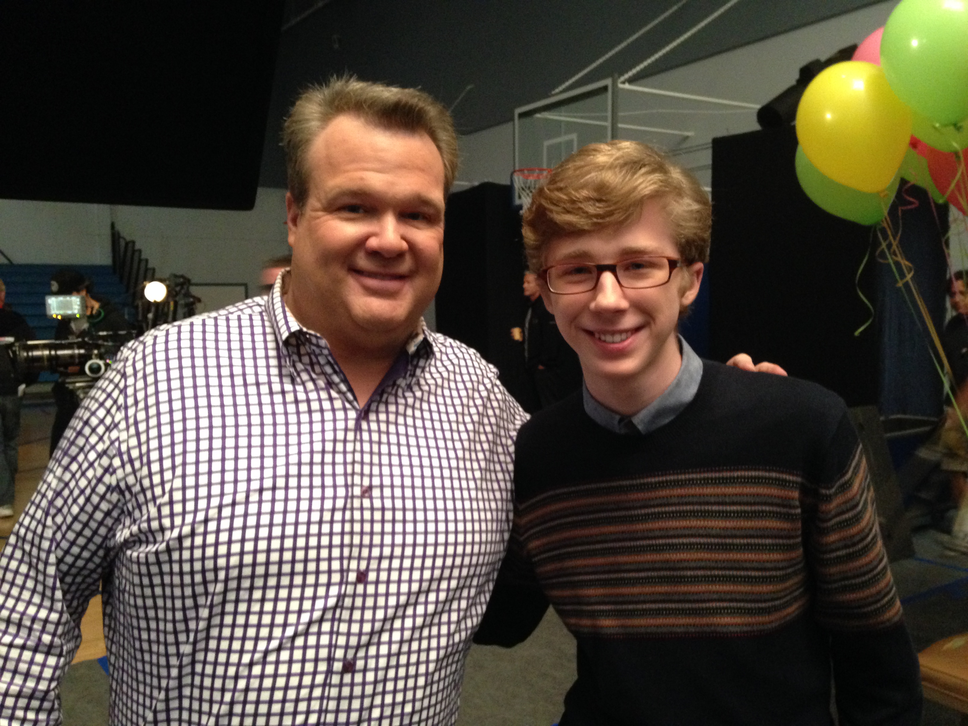 Eric Stonestreet and Joey Luthman on set of Modern Family in January 2014.