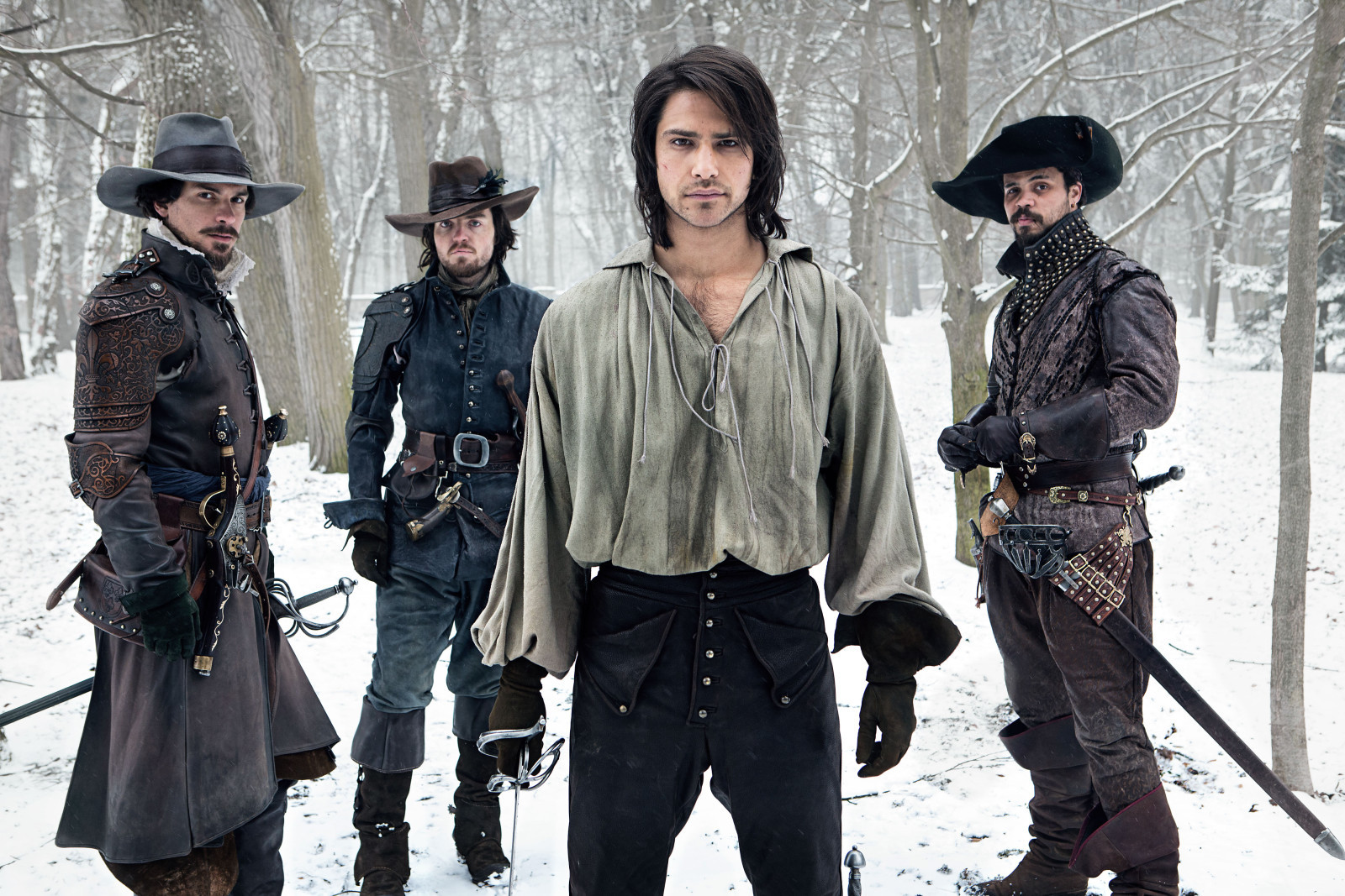 Still of Tom Burke, Santiago Cabrera, Luke Pasqualino and Howard Charles in The Musketeers (2014)