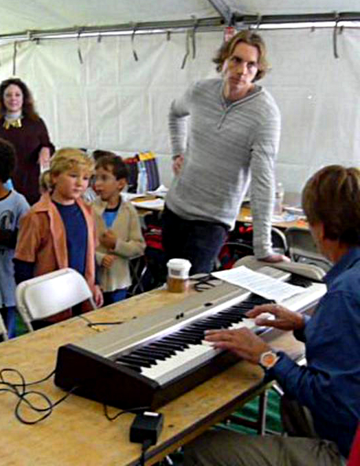 Zachary Alexander Rice rehearsing with Parenthood actor, Dax Shepard.