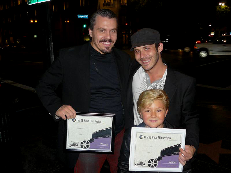 Zachary Alexander Rice, Shain Gillette, Kor Marton holding awards from their movie, Cabella. http://www.cabellamovie.com