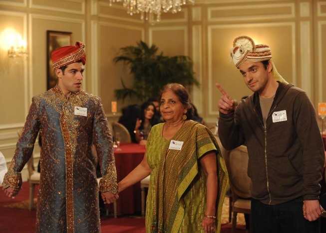 Still of Max Greenfield, Jake Johnson and Swati Panat in New Girl (2011)