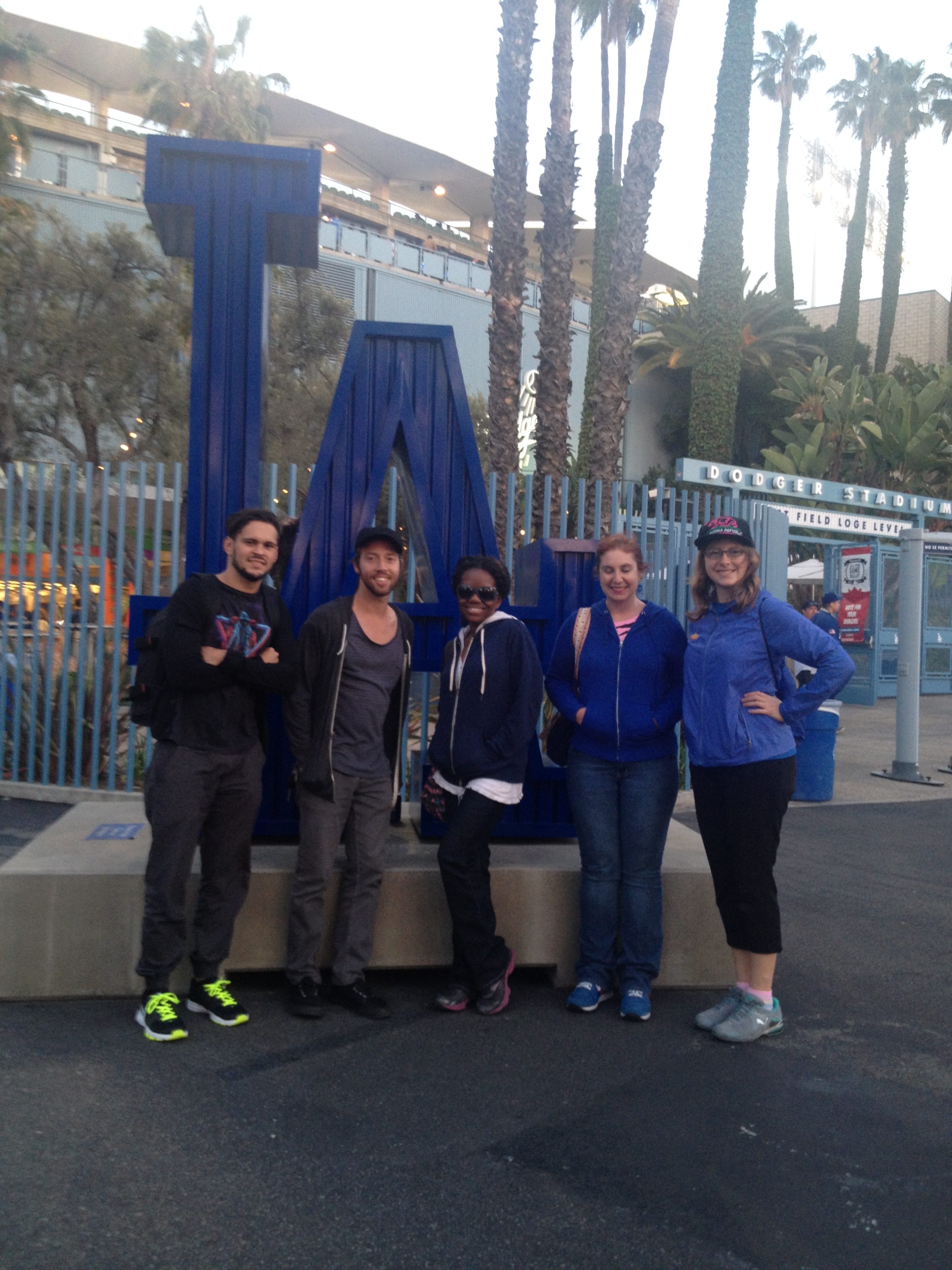 Carly with film and work friends at an LA Dodgers game