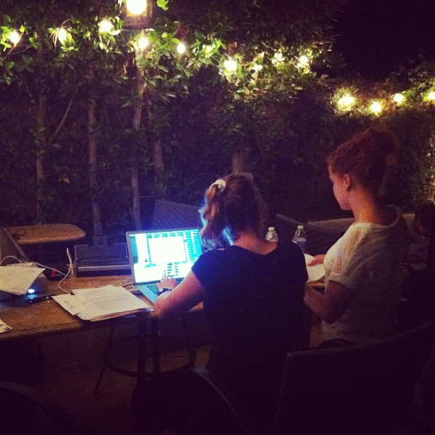 Carly Marconi managing the production of a new media project in Santa Monica, CA with Production Assistant Rachel Teeter