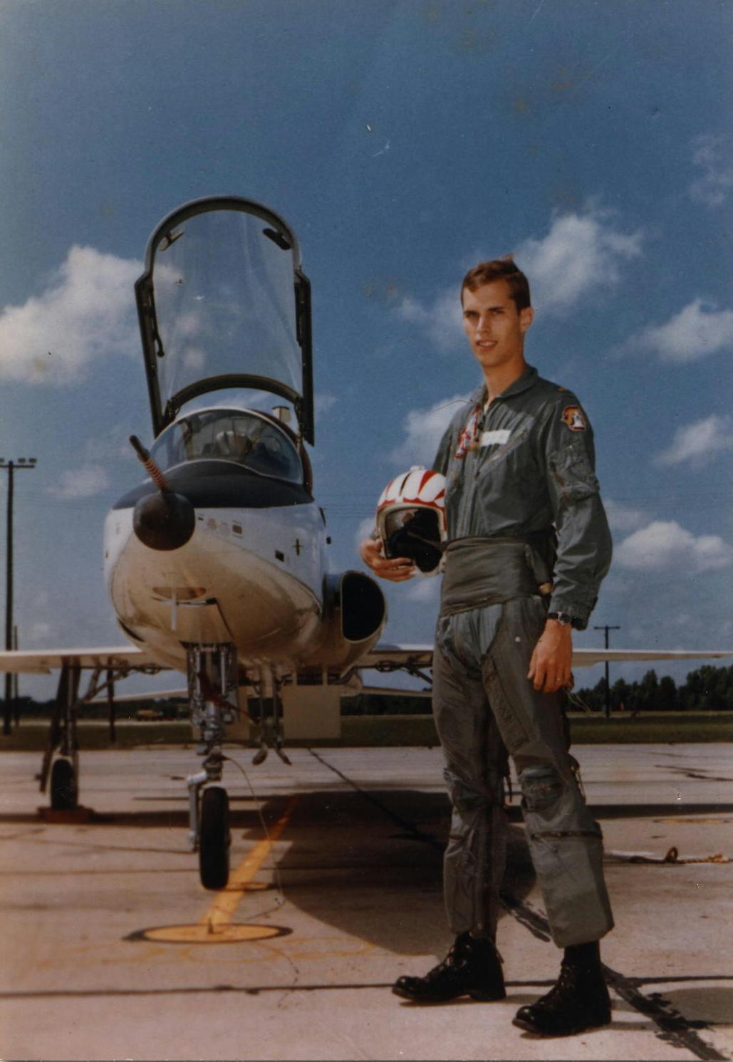 2nd Lt Peter Spang Goodrich Moody AFB GA Undergraduate Pilot Training Class 68A in front of a T-38 Talon