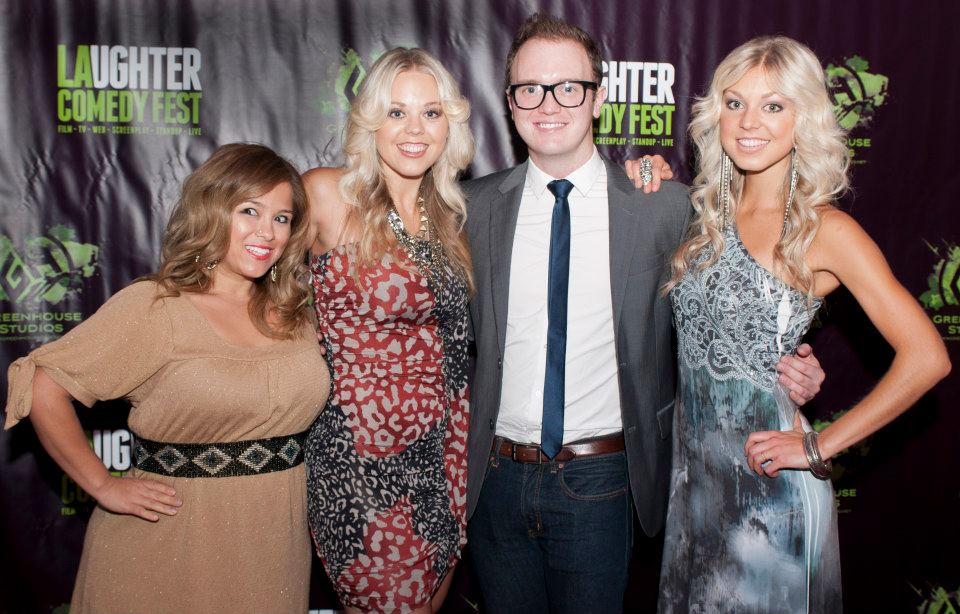 Adam Graham with Breyanne Nordtvedt, Brittany Nordtevdt (of the pop music duo, B) & Isatel Dutra at the Silent But Deadly Premiere. LA Comedy Film Festival.