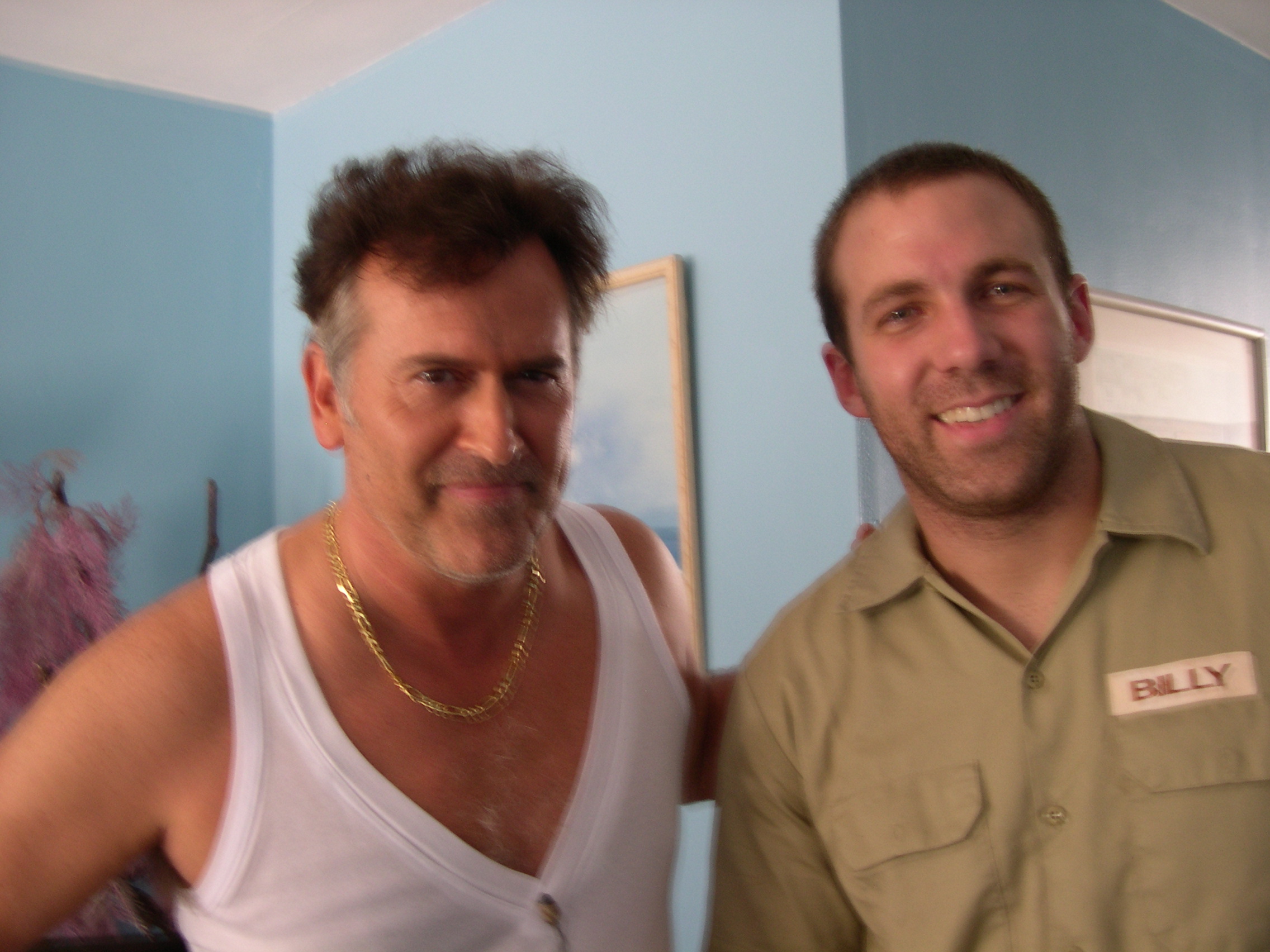 Chris Marks with Bruce Campbell on the set of Burn Notice.
