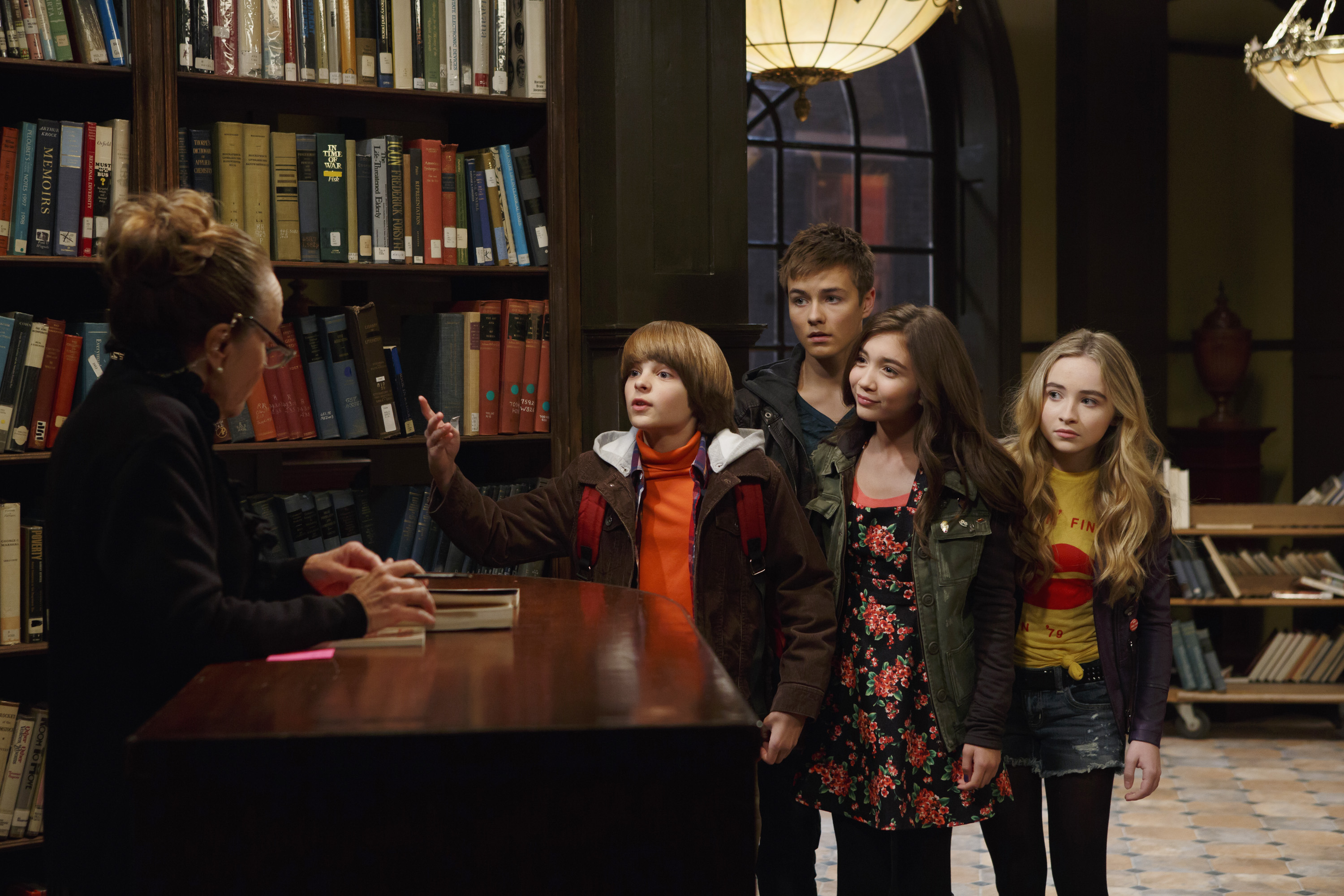 Still of Rowan Blanchard, Sabrina Carpenter, Corey Fogelmanis and Peyton Meyer in Girl Meets World (2014)